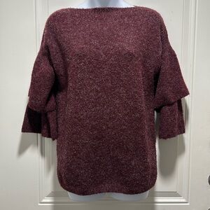 ETHYL burgundy fuzzy double bell sweater size Small